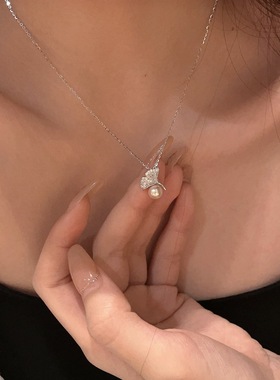 ｛S925纯银银杏叶项链｝轻奢小众高级感天然淡水珍珠项链热销配饰