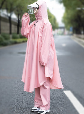 电动带袖子长款全身双帽檐雨披