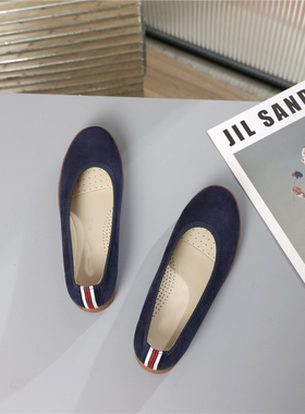 正品真皮德国Golbor女鞋2025新款坡跟圆头套脚青年妈妈单鞋42.450