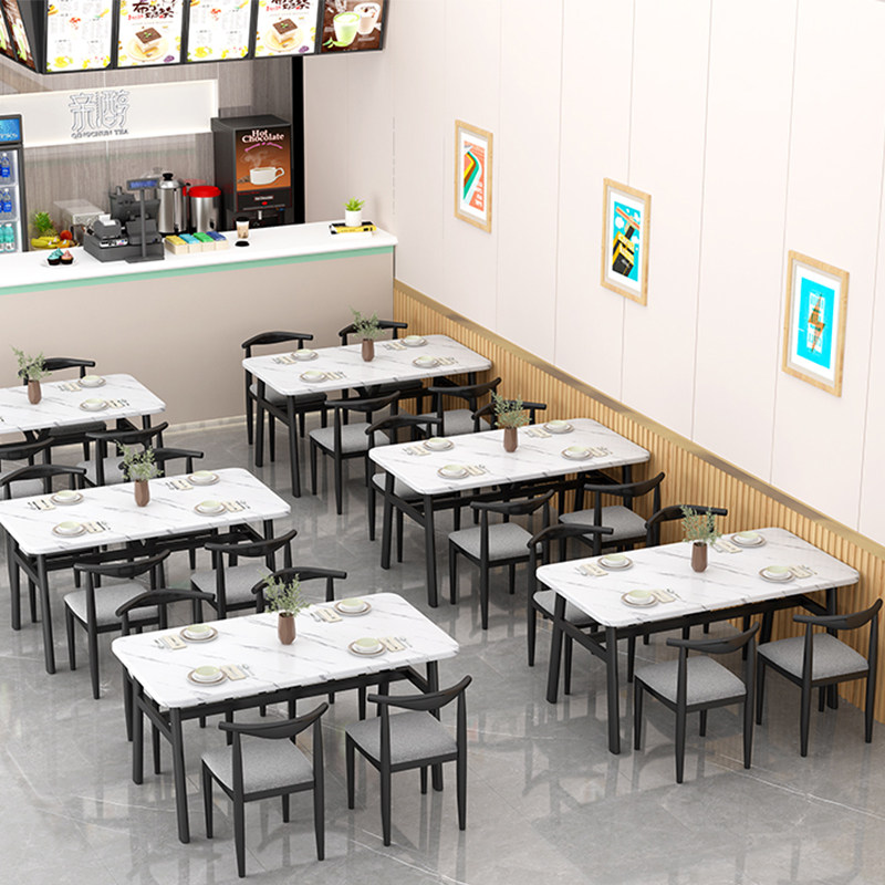 轻奢彷大理石商用餐桌长方形饭桌靠墙出租房饭店面馆餐饮桌椅组合