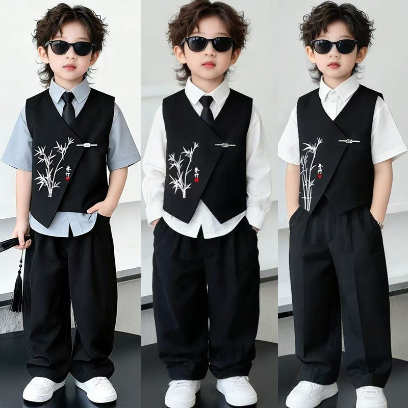 男童礼服新中式儿童西装套装春夏生日马甲痞帅小主持人钢琴演出服