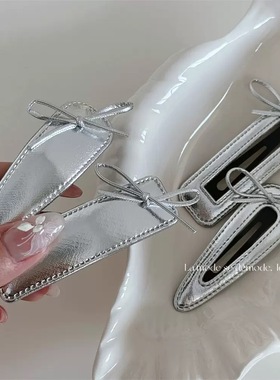 甜美银色皮质蝴蝶结儿童发夹发卡刘海边夹BB夹发饰新款质感头饰