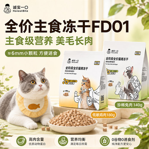诚实一口FD01全价猫冻干主食生骨肉小颗粒全阶段猫咪增肥冻干猫粮