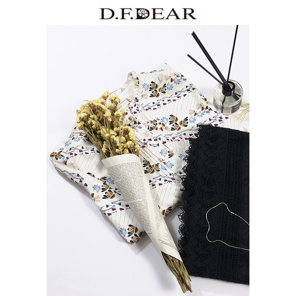 D．F．DEAR 德菲蒂奥 18年春季新款 印花5分袖雪纺衫 衬衫 天猫优惠券折后￥179包邮（￥329-150）