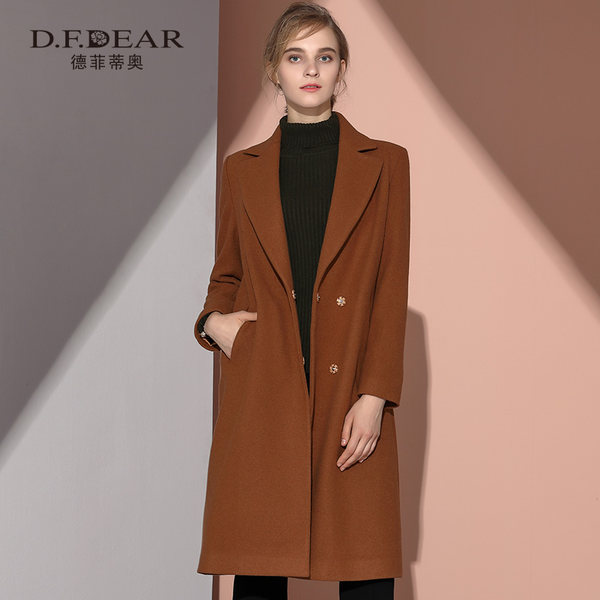 D．F．DEAR 德菲蒂奥  中长款一粒扣 女式羊毛大衣 天猫优惠券折后￥449包邮（￥649-200）3色可选
