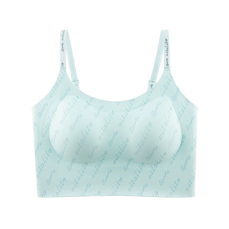 字母印花无痕冰丝分体游泳内衣女小胸聚拢收副乳防下垂无钢圈文胸