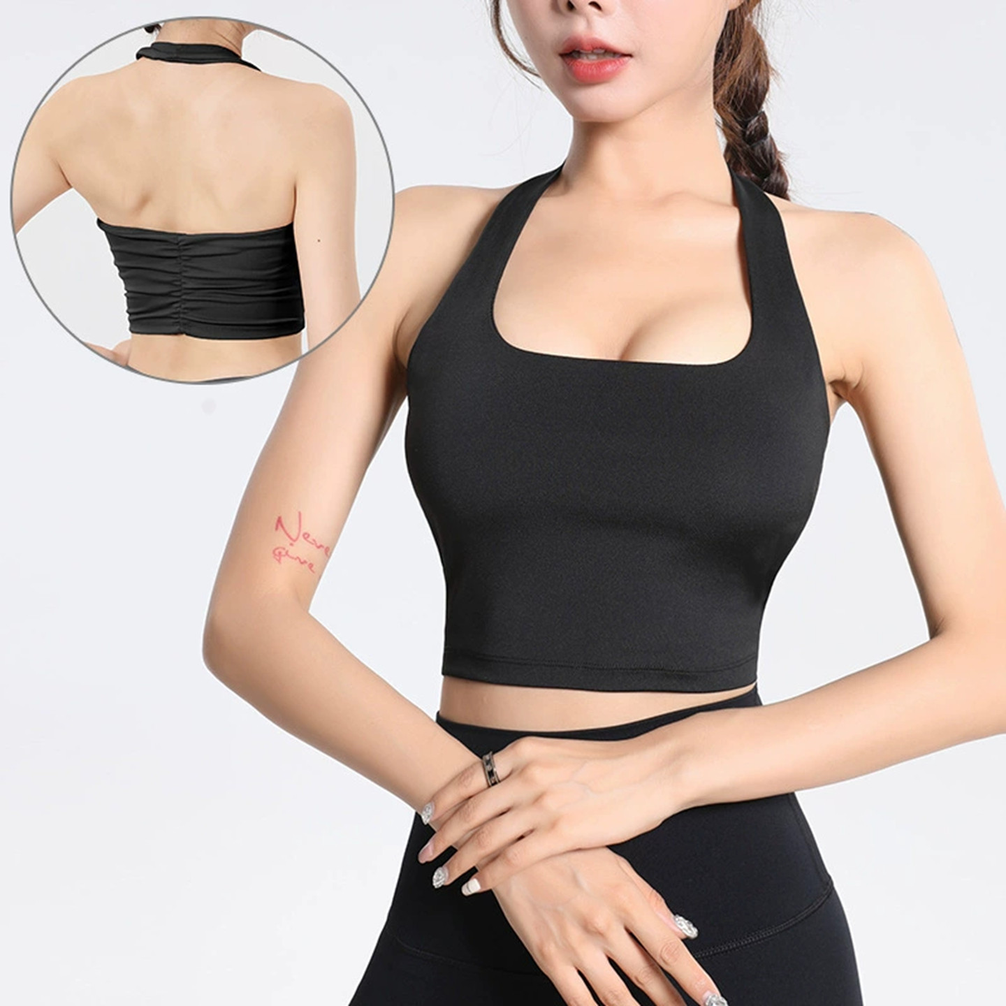 文胸一体式挂脖内衣女2026新款分体泳衣黑色美背打底吊带背心抹胸
