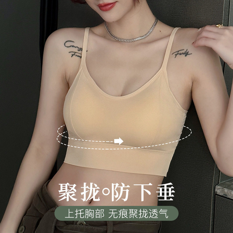 比基尼上衣女防上滑下垂小胸性感露吊带速干游泳运动背心分体泳衣