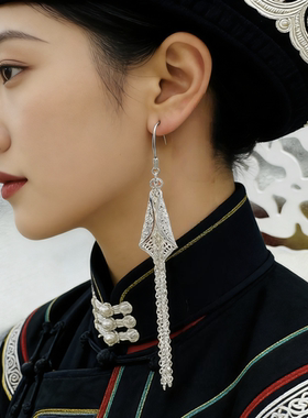 彝族手工耳环2026年新款流苏凉山民族长款喇叭配饰简约女耳饰