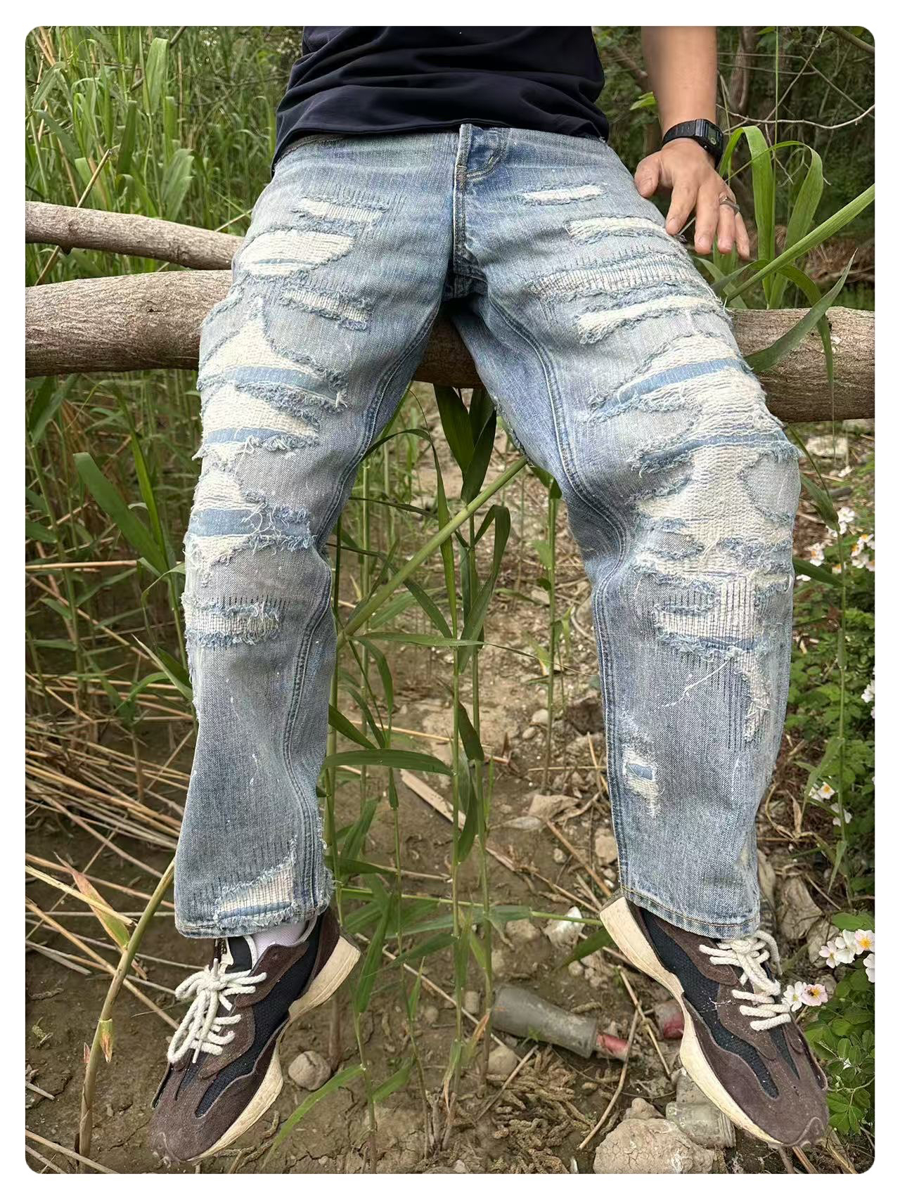 FDMTD冰蓝刀割重工牛王 冈山赤耳宽松九分裤牛仔裤16oz