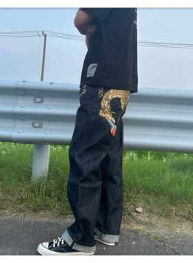 FDMTD&RMC美式复古嘻哈HipHop街头小众金龙龙原牛宽松赤耳牛仔裤