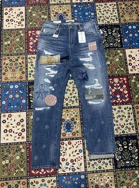 KAPITAL 山彦津田&FDMTD SILM FIT腰果花做旧日系复古男牛仔裤