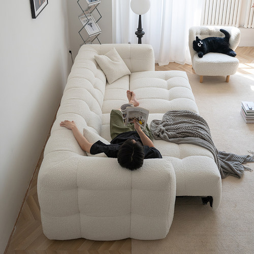 电动棉花糖沙发泰迪绒奶油风现代客厅高靠背大坐深功能可伸缩沙发