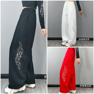 554秋冬新款纤瑞雪烫钻抽绳不加绒卫裤广场舞曳步舞现代舞直筒裤