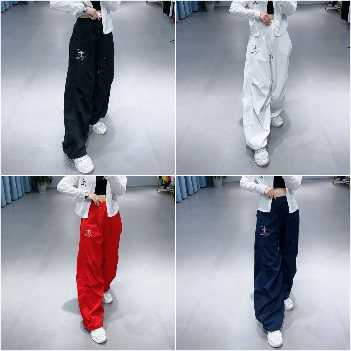 565秋季新款刺绣斜纹字母伞兵裤广场曳步舞爵士现代舞印花工装裤