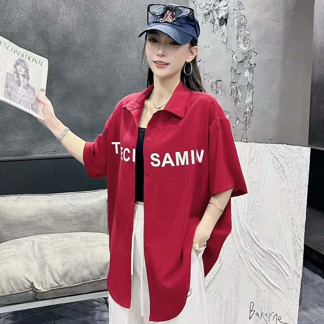 7776广场舞曳步舞夏季衬衫休闲运动街头宽松现代舞爵士舞短袖衬衣