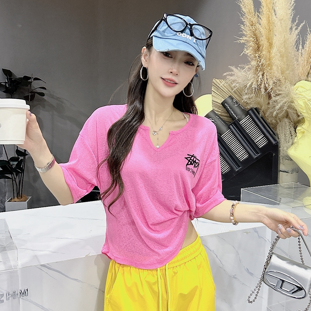3877夏季新款刺绣竹节宽松短袖T恤广场曳步舞爵士现代舞服装上衣