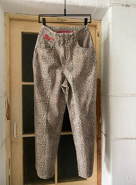 2026欧货新款女装复古豹纹风高腰直筒裤女宽松显瘦休闲裤牛仔裤