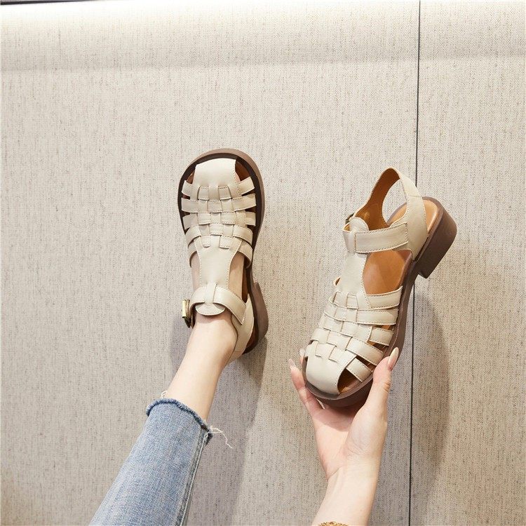 010罗马凉鞋女夏季包头平底编织镂空休闲舒适软底百搭,女鞋,罗马凉鞋,淘宝优惠券,粉丝福利购,淘宝优惠卷