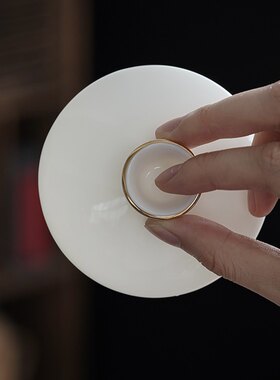 羊脂玉盖碗盖子白瓷描金盖碗单盖子三才盖碗茶碗茶杯盖子配盖陶瓷