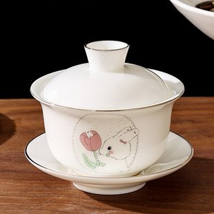 羊脂玉盖碗茶杯陶瓷单个高端大号三才泡茶碗白瓷茶碗功夫茶具套装