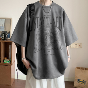 夏季米白色麂皮绒烧花短袖T恤   T380/特批25 控38图片