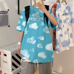 Summer cloud print lovers T-shirt short sleeve crew neck