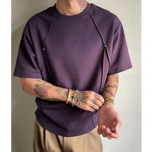 紫色 夏季 铆钉麂皮绒短袖 T恤男 P16 DT2605