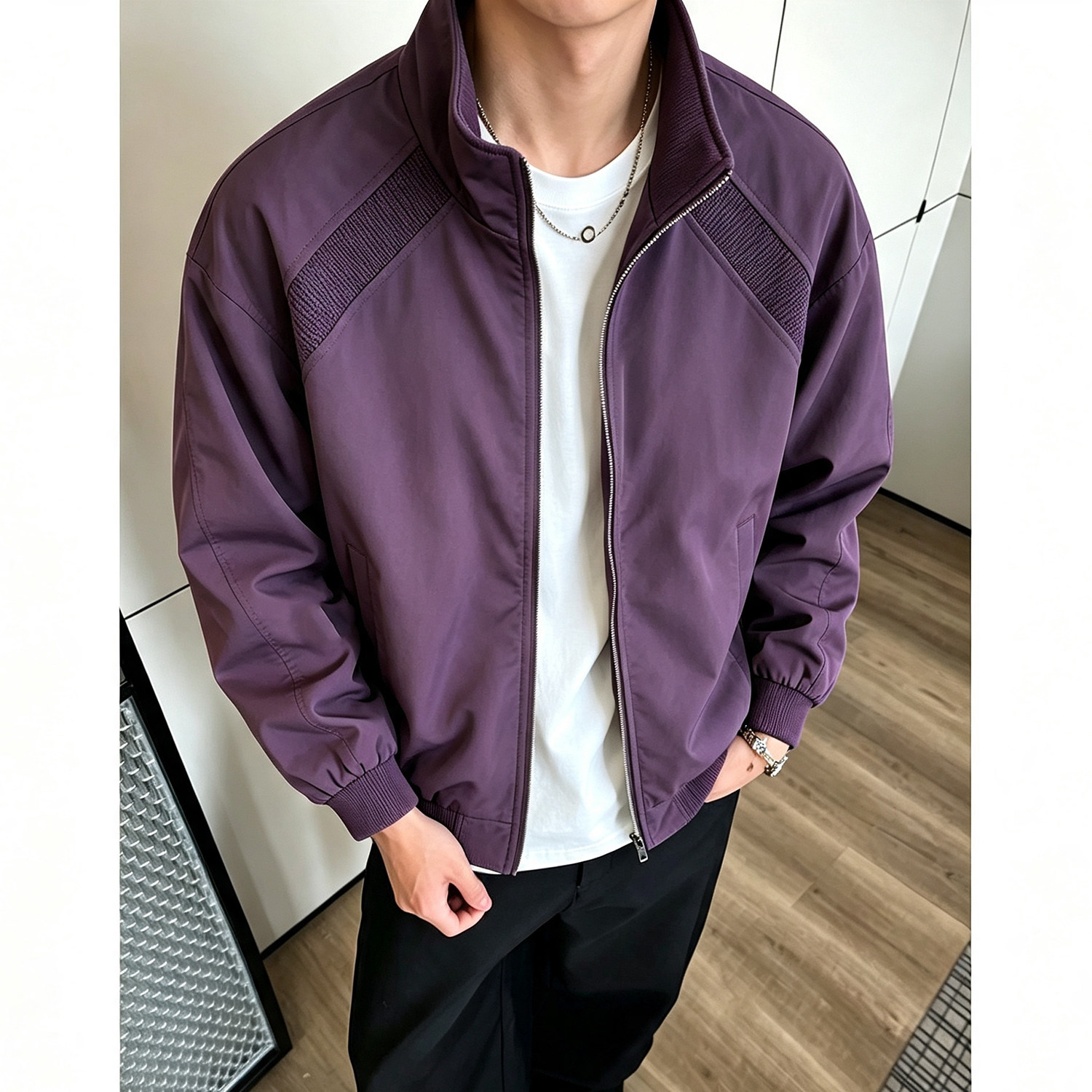 紫色 男式休闲立领飞行夹克外套男   JK26907/P30图片