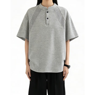 DT2601 夏季 T恤 拼接亨利领短袖 P20 POLO领男士