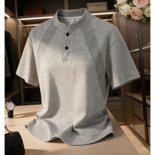 DT2601 夏季 T恤 休闲亨利POLO领男拼接短袖 P20 男士