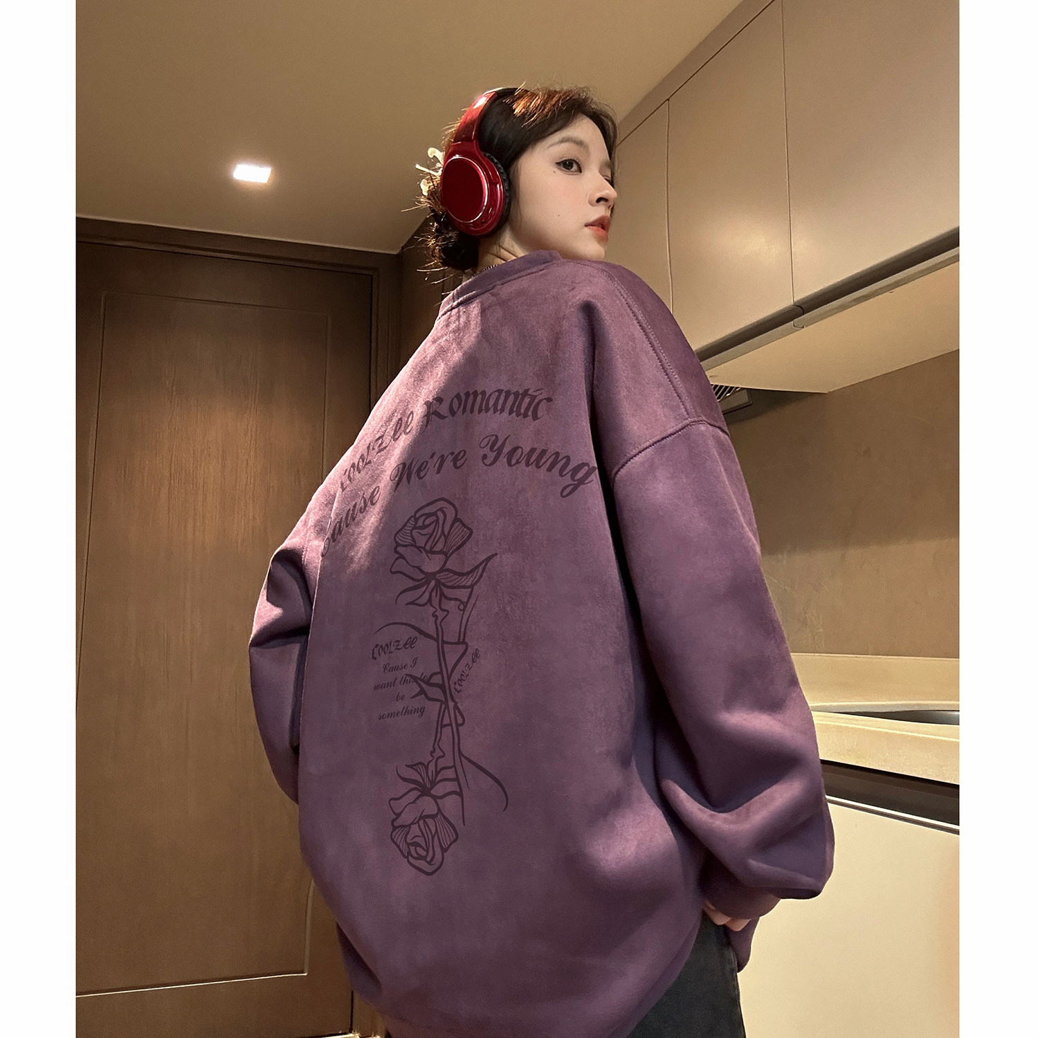 春季麂皮绒圆领套头情侣卫衣W602/P48,男装卫衣,电商C413