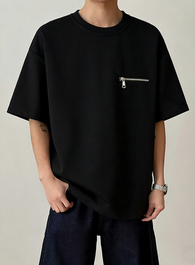 夏季拉链男士休闲黑色短袖T恤 DT2604/P20