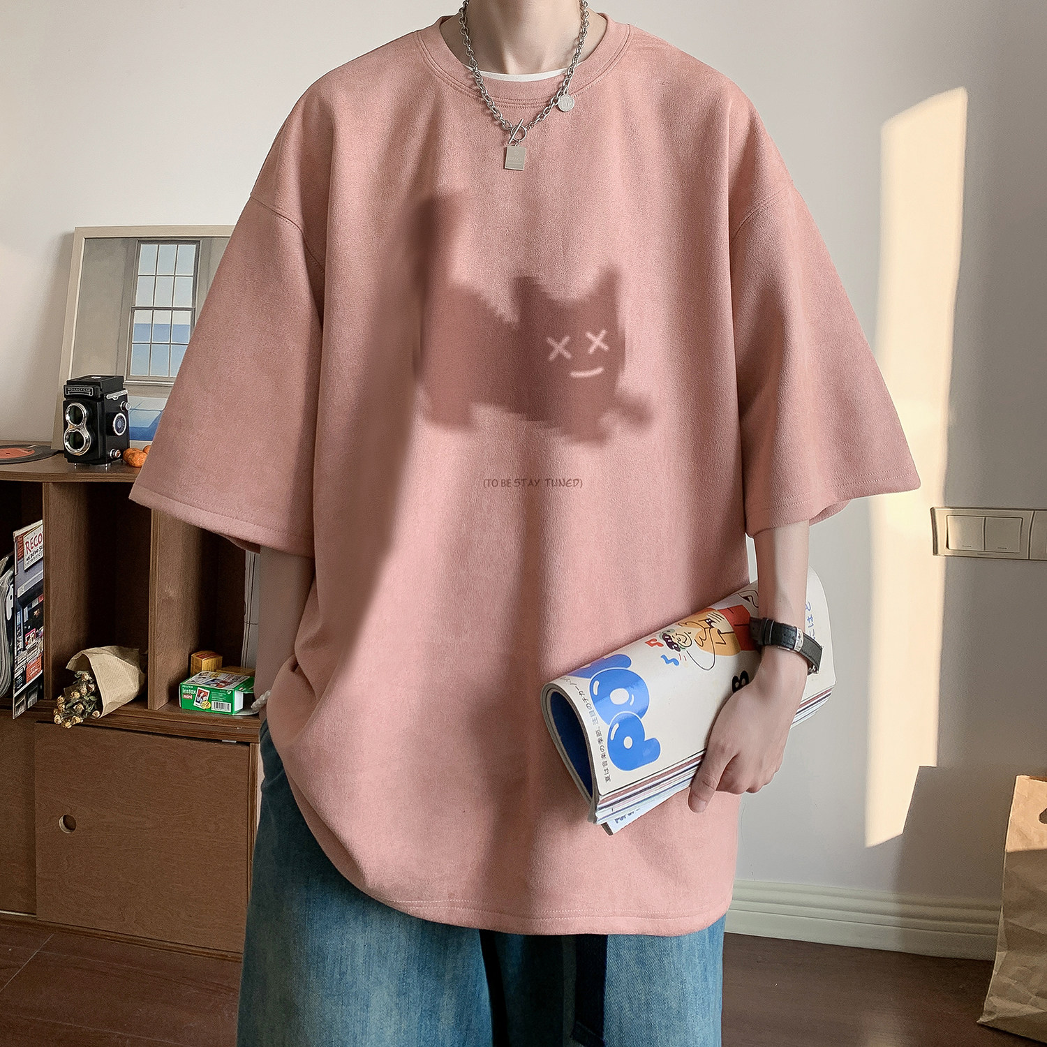 麂皮绒小猫烧花短袖T恤T386/特批25控38,男装T恤,电商C413