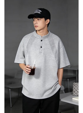 夏季男休闲小立领男士休闲亨利领拼接短袖T恤 DT2601/P20