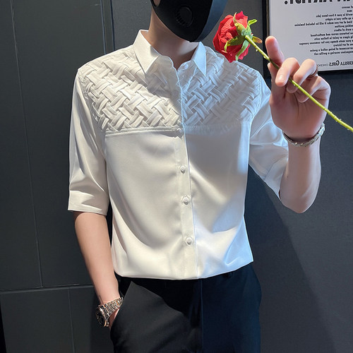 男士冰丝拼接短袖衬衫