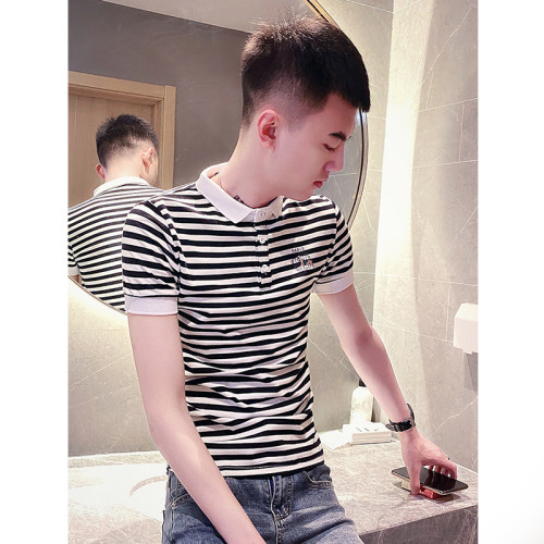 polo衫男短袖高端冰丝t恤条纹