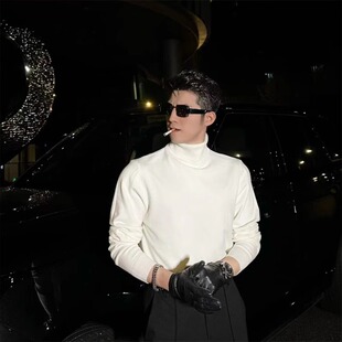 LL男装毛衣男高领内搭修身白色2025新款时尚潮流高级感痞帅打底衫