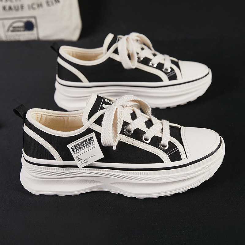 人本低帮松糕厚底帆布鞋女鞋2025春季新款百搭透气小白鞋休闲鞋子