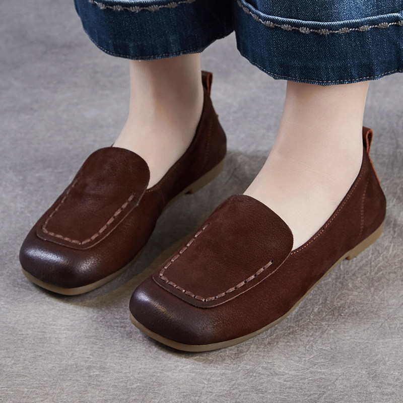头层牛皮女鞋复古风真皮方头乐福鞋2026春秋一脚蹬软底平底豆豆鞋,女鞋,乐福鞋（豆豆鞋）,淘宝优惠券,粉丝福利购,淘宝优惠卷