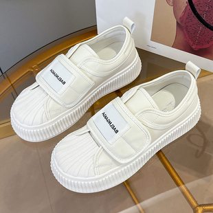 女贝壳头软底轻便休闲鞋 厚底饼干鞋 女鞋 大码 真皮透气小白鞋