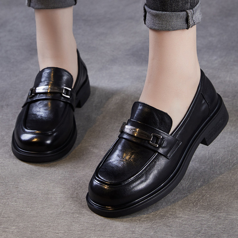 头层牛皮女鞋春英伦风真皮乐福鞋黑色金属扣一脚蹬软底小皮鞋单鞋,女鞋,乐福鞋（豆豆鞋）,淘宝优惠券,粉丝福利购,淘宝优惠卷