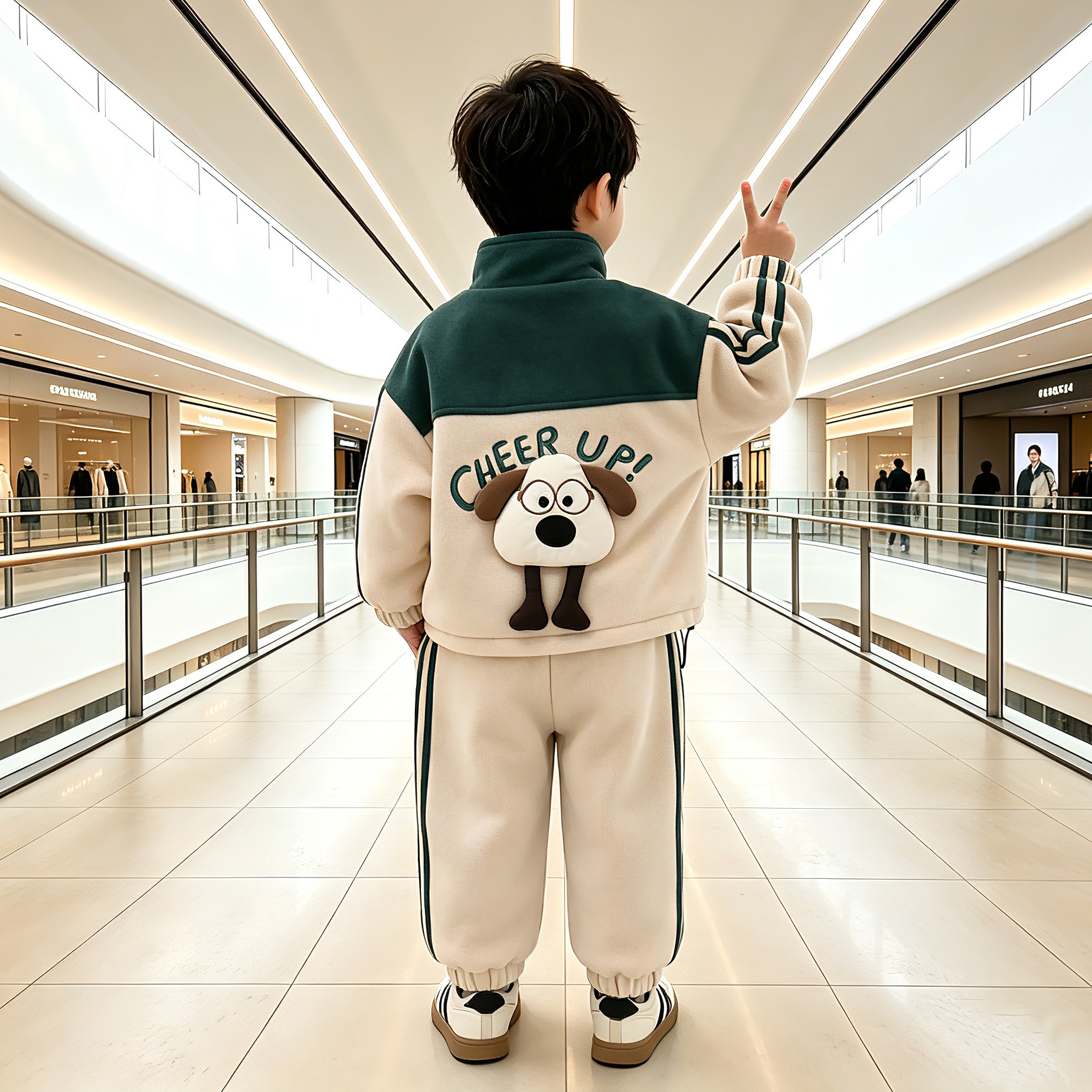 儿童加绒加厚外套秋冬装男童奥粒绒棉衣宝宝卡通保暖毛毛衣冬季潮