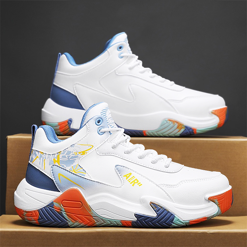 高帮男鞋冬季学生运动跑步防滑减震轻便软底耐磨篮球实战白色球鞋