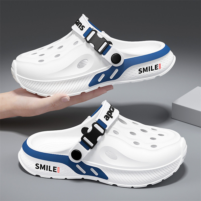 包头半拖鞋男夏季外穿两用开车无后跟洞洞鞋运动防滑防臭沙滩凉鞋