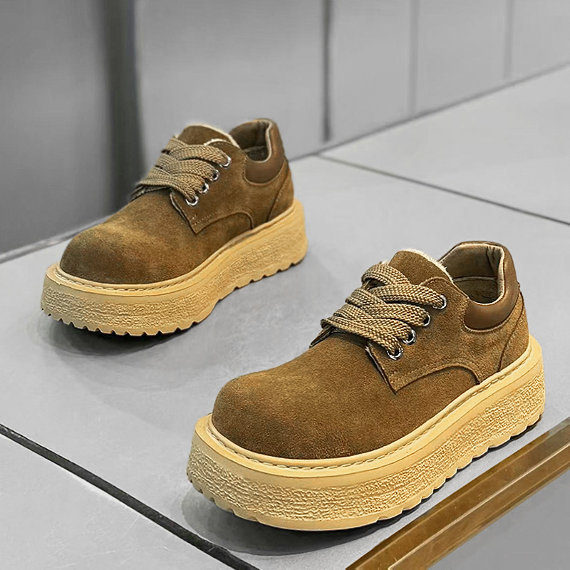 勃肯男鞋冬季磨砂厚底德比皮鞋复古大头工装马丁靴防滑耐磨劳保鞋