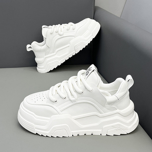 高街百搭潮鞋 纯白色男鞋 运动增高美式 青少年软底小白休闲板鞋 春季