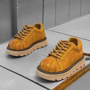 夏季 运动厚底增高低帮皮鞋 休闲百搭贝壳头板鞋 鞋 英伦复古工装 男鞋