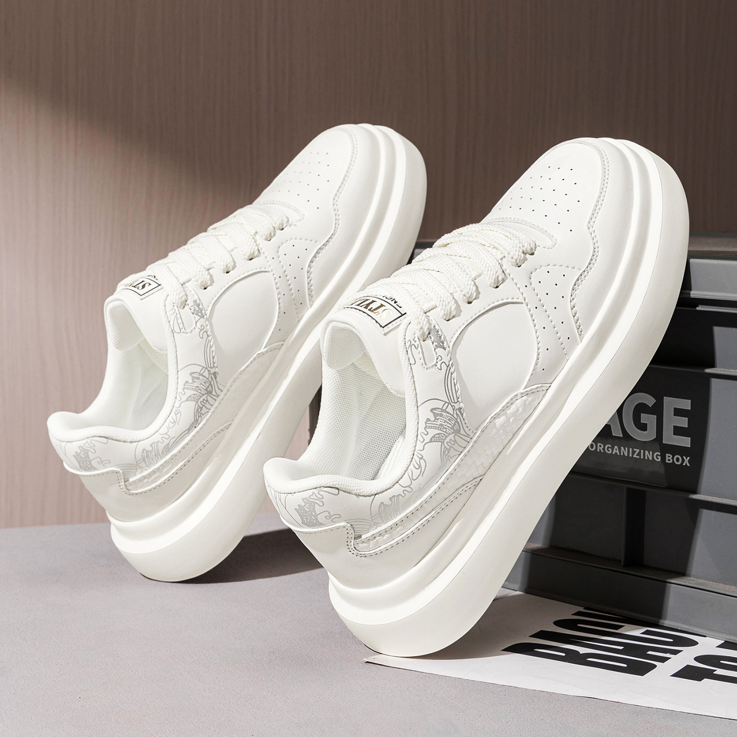 真皮男鞋春季休闲美式高街运动增高板鞋青少年轻奢高级感白色潮鞋,流行男鞋,休闲板鞋,淘宝优惠券,粉丝福利购,淘宝优惠卷