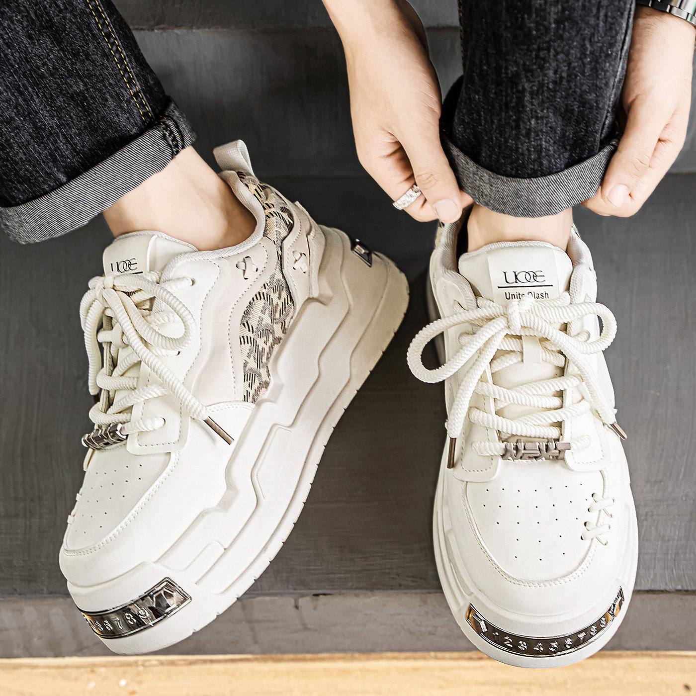 男鞋春季青少年休闲运动增高板鞋厚底美式潮牌痞帅炸街高级感潮鞋